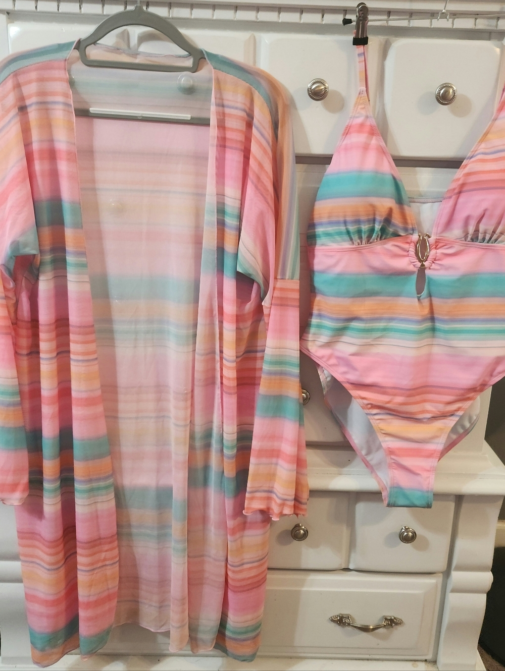 Brand New Striped Pink Multi Swimwear Set
